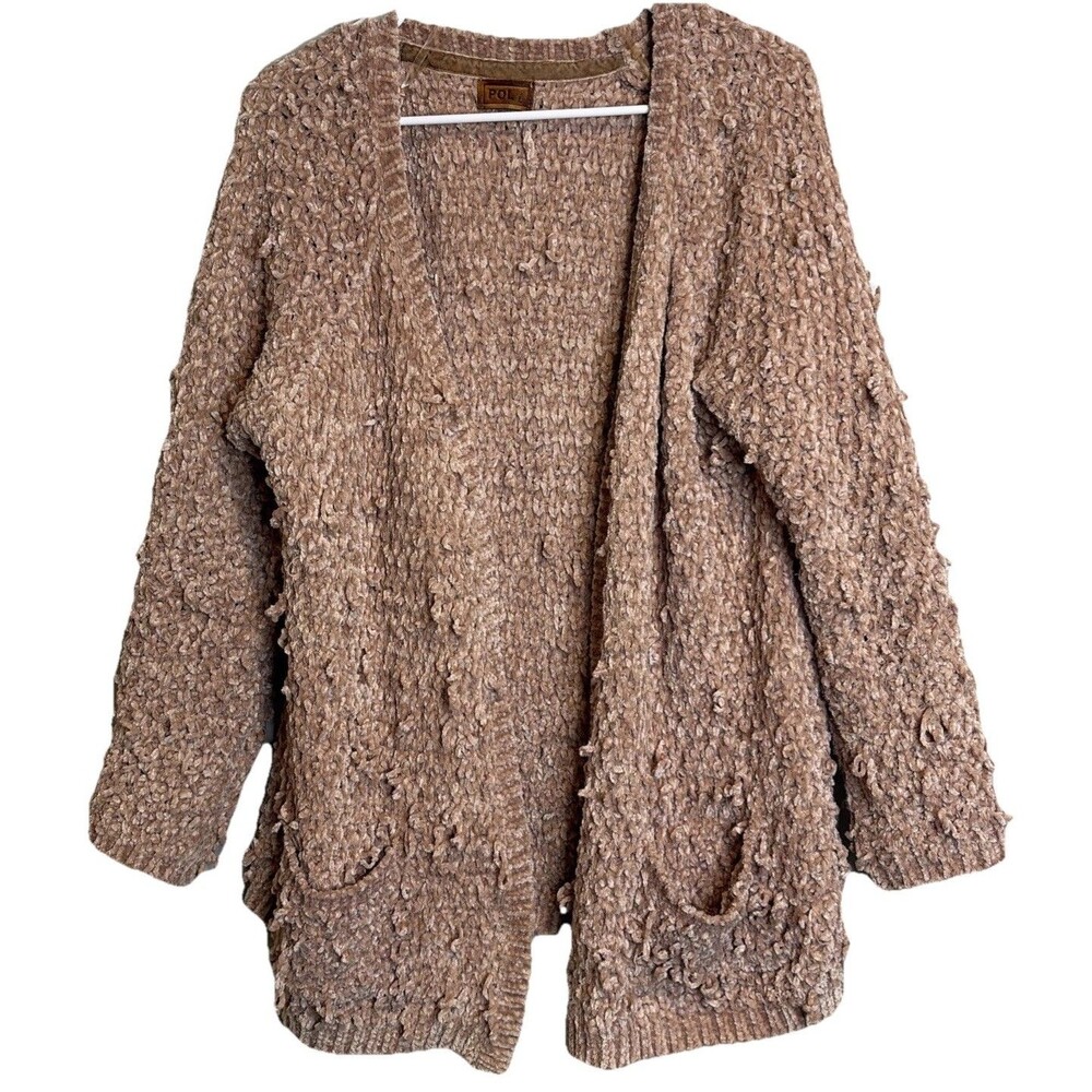 Pol Cardigan Sweater Womens L Oversized Peach Chenille Knobby Popcorn Knit Boho